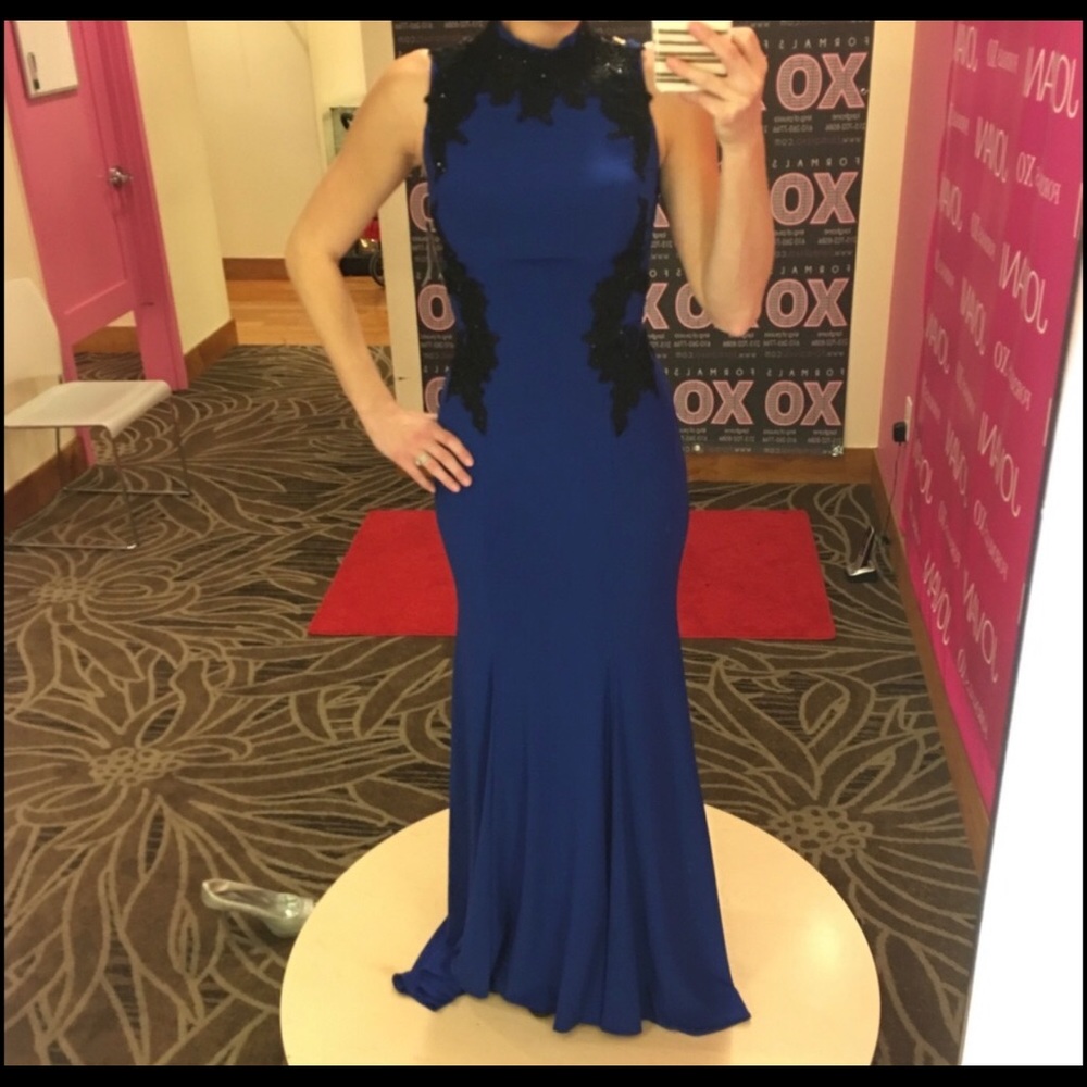 Betsy & Adam Formal Dress. Blue and Black. 2